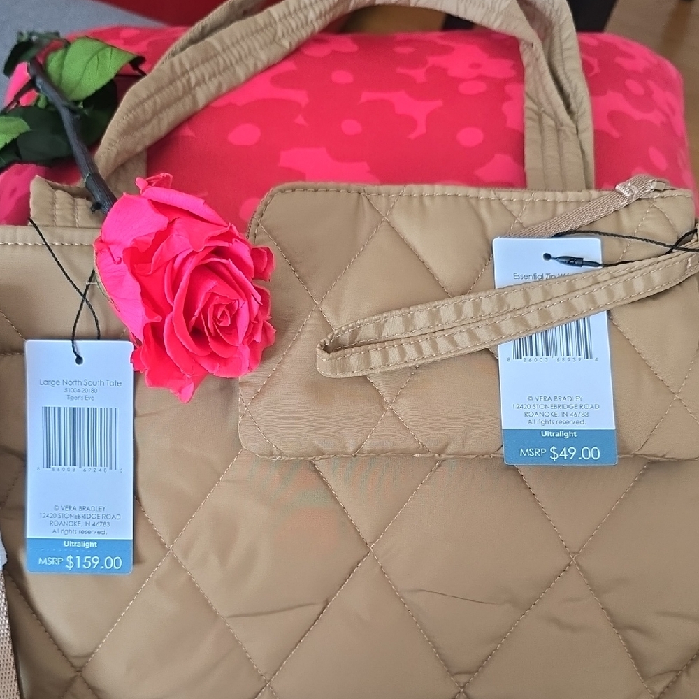 Vera Bradley Tan Quilted Tote with Wristlet